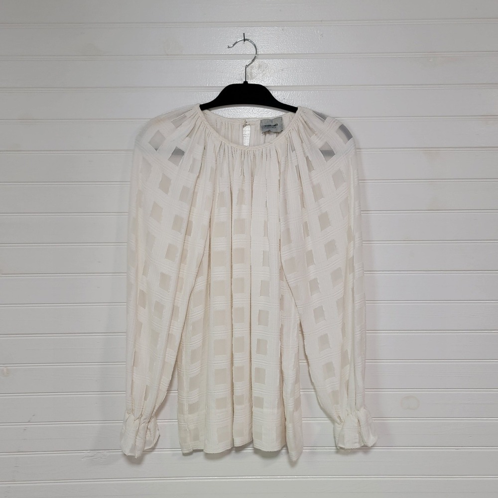 Rachel Comey NY White Grid Long Balloon Sleeve Blouse Top Size 2 Flowy New York